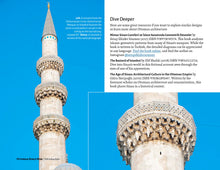 Screenshot of the pdf pattern, showing images of the Suleymaniye Mosque in Istanbul zooming in on one of the balconies of one of the minarets featuring the same geometric ornamentation.